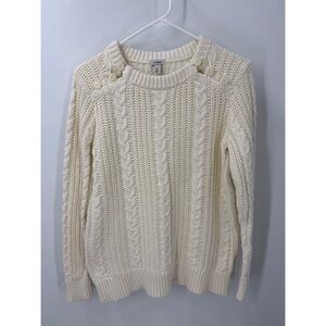 L.L. Bean 100% cotton vintage button shoulder tight cable knit  sweat sweater M